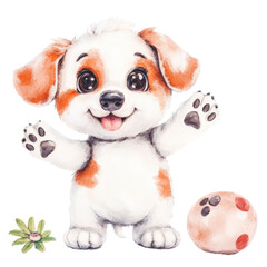 Fototapeta premium Adorable Cartoon Puppy Standing Upright with Big Eyes and Playful Expression on White Background