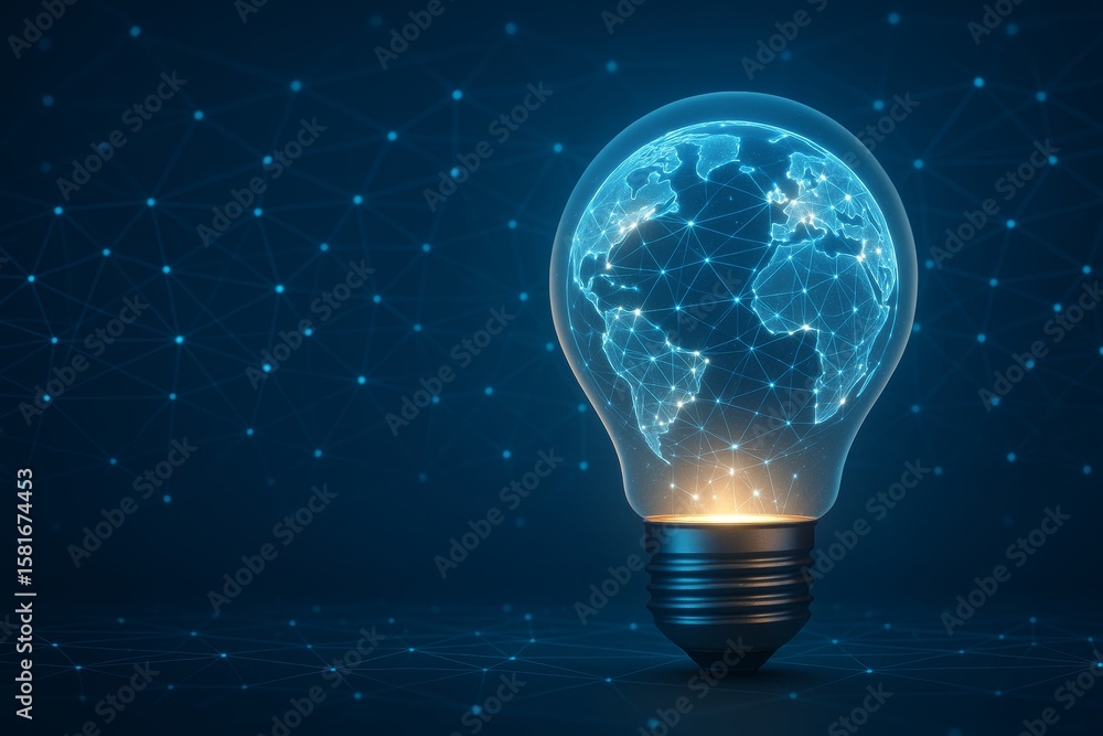 Poster light bulb with globe design representing global connectivity concept
