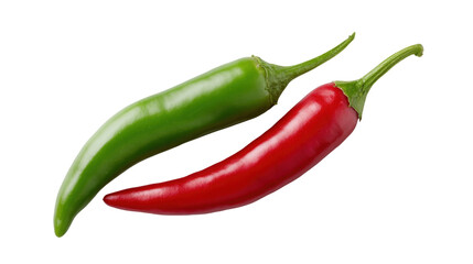 Green chili pepper and red chili pepper isolated on transparent background