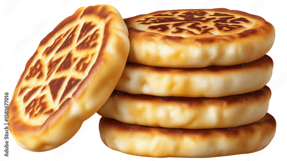 Poster flatbread isolated on transparent background with golden brown toasted texture and soft edges
