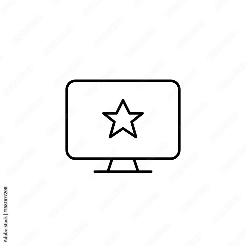 Poster computer monitor and star. trusted device, featured content. vip user. pixel perfect, editable strok