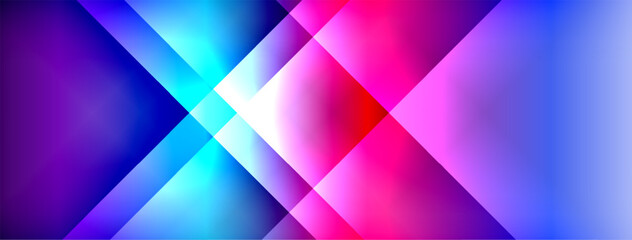 Obraz premium Abstract geometric design. Vivid colors blend, creating dynamic diagonal shapes. Bright gradients suggest light, movement, energy.