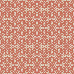 Earthy Tone Traditional Embroidery Art Abstract with Pixel Art Designs for Textile Print