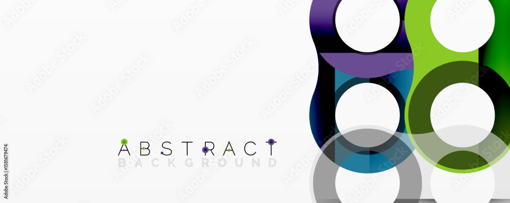 Poster bright colorful circles overlap white space. modern design creates dynamic visual effect. simple geo