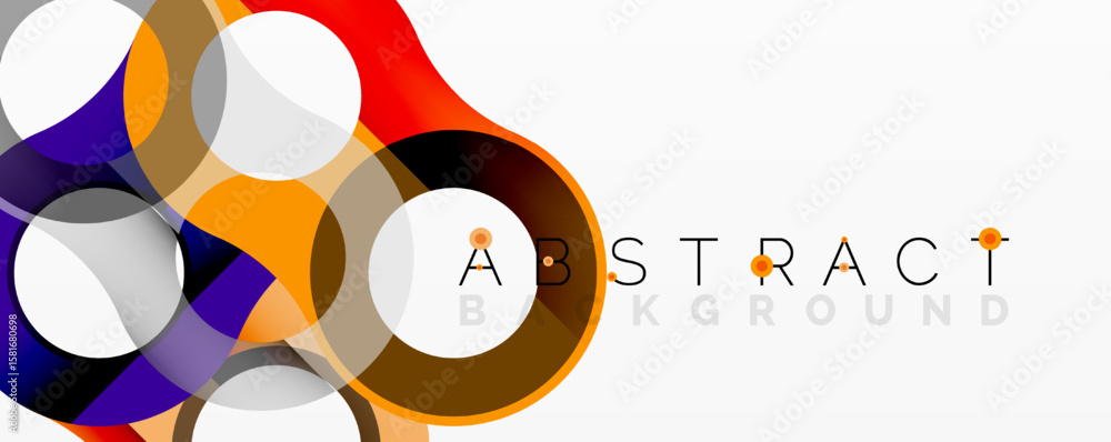 Poster modern design features overlapping circles, vibrant colors, white space. composition creates dynamic