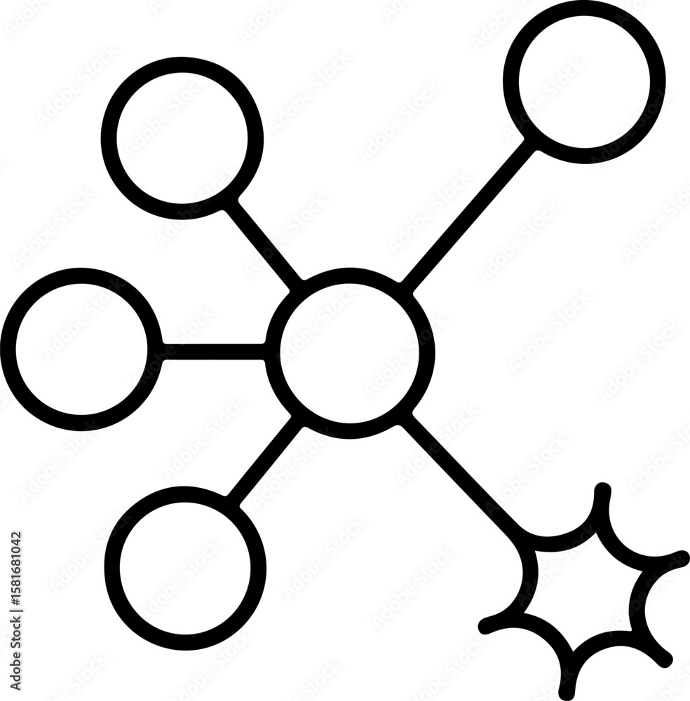 Poster abstract network diagram with connected circles and a starburst element