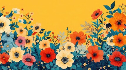 Summer Border with Floral Patterns and Bright Colors Representing Vibrant Warm Designs for Invitations Event Promotions and Seasonal Campaigns Featuring Summer Themes