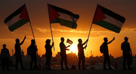 People Holding Palestinian Flags Against