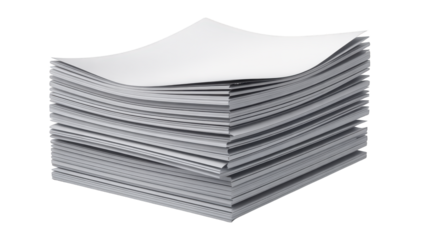 Stack of white paper sheets isolated on a transparent background blank