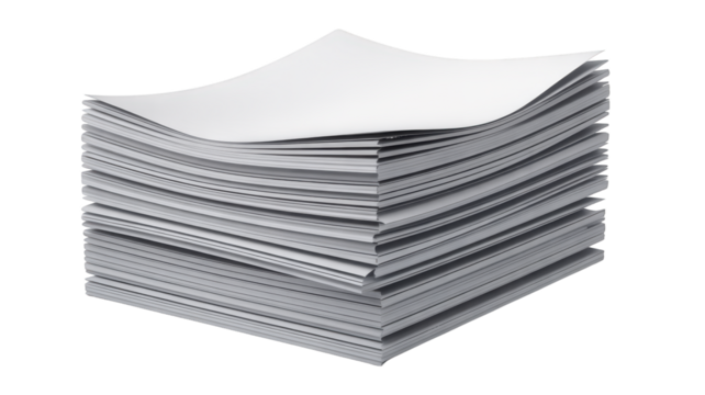 Stack of white paper sheets isolated on a transparent background blank