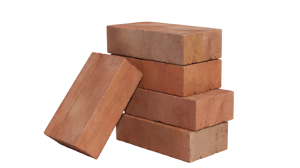 Stacked red clay building materials isolated on a transparent background brick bricks