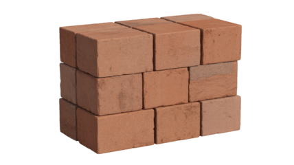 Stacked reddish brown construction building materials isolated on a transparent background bricks