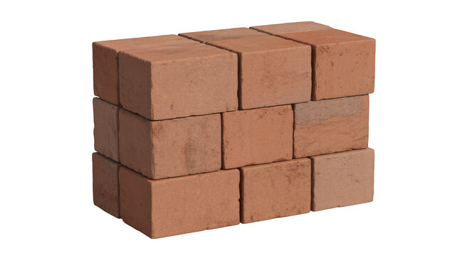 Stacked reddish brown construction building materials isolated on a transparent background bricks