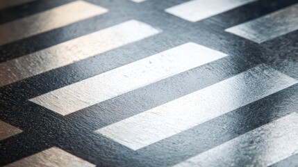Close up of black and white pedestrian crossing with subtle light reflections