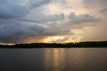 Golden Sunset Over River Wake, Weston Wetland Park, Kota Kinabalu, Sabah, Malaysia