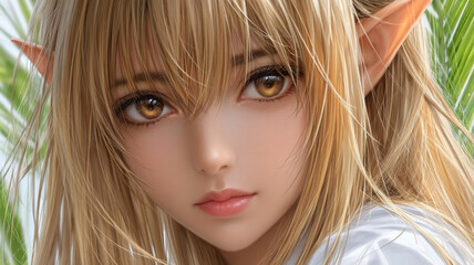 Naklejka premium Close Up Anime Girl with Golden Eyes