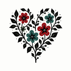 Ornament heart with floral elements, flower, floral, illustration, vector, design, nature, pattern, art, plant, leaf, heart, decoration, flowers, bouquet, summer, love, spring, card, pink, valentine, 