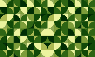 Green eco friendly symbol mosaic seamless pattern illustration set with nature abstract shapes. Fresh organic concept background print. Minimalist environment shape texture, geometry collage.