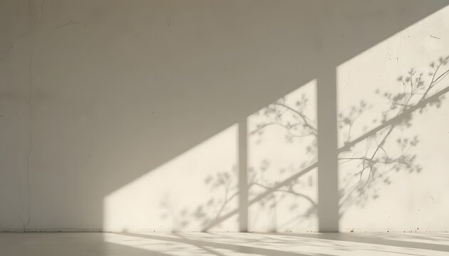 A white wall with sunlight shadows from tree branches