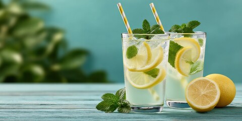 National Independent Beer Run Day Refreshing Lemonade Glasses on Summer Table with Mint and Fruits for Authentic Eco-Friendly Marketing Campaigns