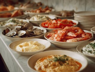 Premium National Fried Clam Day Seafood Buffet with Fresh Shrimp and Oysters, Summer Celebration and Independence Day Feast for Family Marketing Campaigns