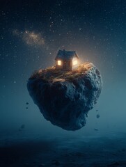 Floating House in a Starry Sky