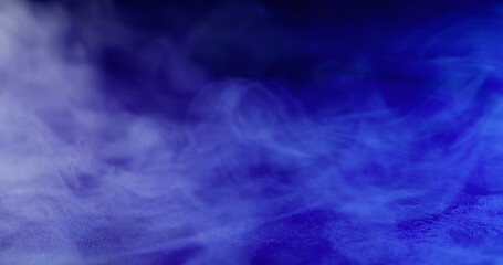 Neon ink. Glitter mist. Defocused blue fluorescent colorful water mix shimmer floating on abstract...