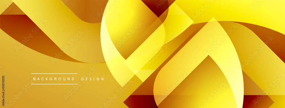 Poster abstract golden design features flowing ribbons, dynamic shapes. gradient hues create depth, modern 