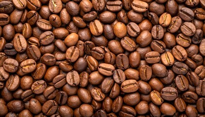 Fototapeta premium Roasted coffee beans background with rich brown tones and detailed texture