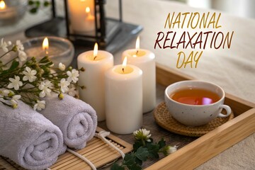 National relaxation day spa candles and tea setting