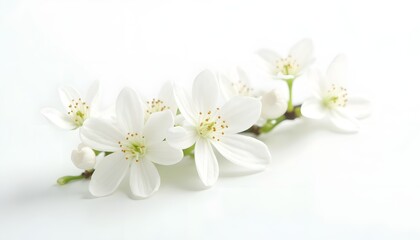 Obraz premium White flowers on a branch with delicate petals and light background