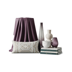 Stylish Home Decor Purple Drape Geometric Pillow Modern Vases and Books