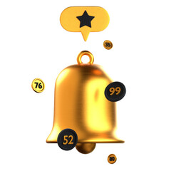 Notification Bell 3D Icon Black and Gold Design