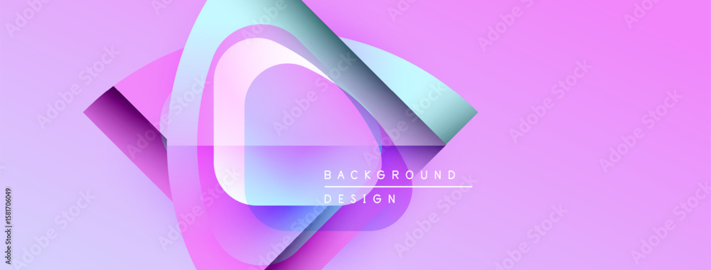 Poster abstract geometric shapes, pink purple gradients, modern design. background features layered element
