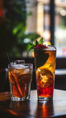 
A beautiful glass transparent tea and tall glass with iced fruit tea less clutter but very appealing to the eye

