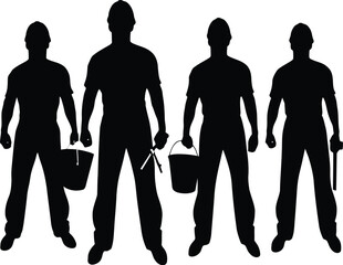 Four black silhouette workers vector