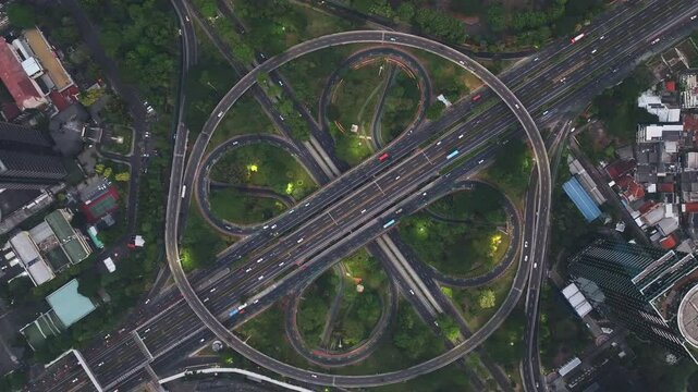 High angle view of illuminated jakarta city at night semanggi interchange