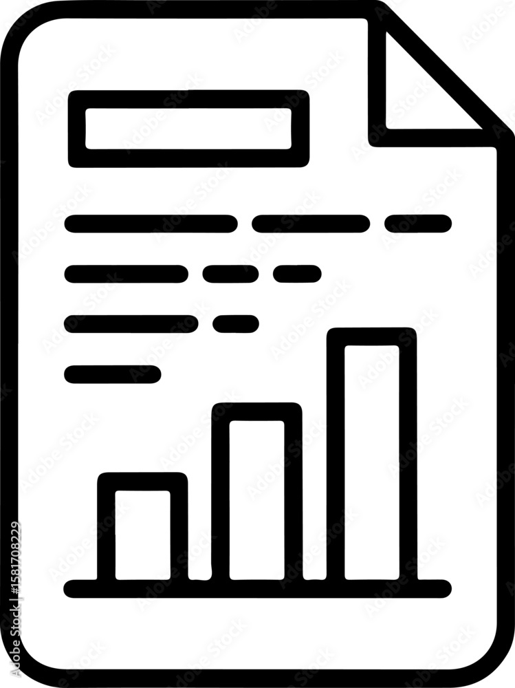 Poster simple line icon of a document with a bar graph and text