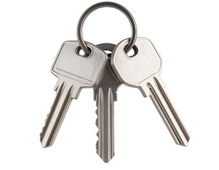 Ultra realistic keyring with multiple silver keys, isolated on a transparent background