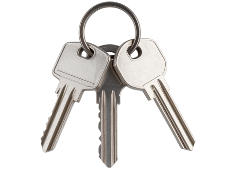 Ultra realistic keyring with multiple silver keys, isolated on a transparent background