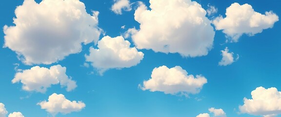 A whimsical blue cartoon sky with fluffy white clouds, cute, pattern