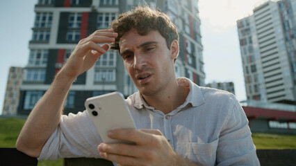 Caucasian man mobile phone smartphone error problem broken businessman male business guy...