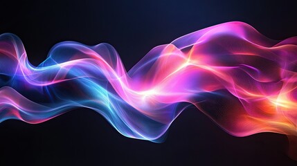 Elegant Flowing Fluorescent Light Wave on Dark Background