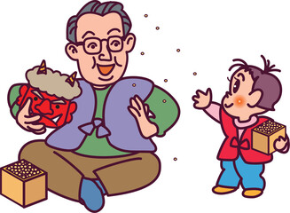 節分での老人と子供
