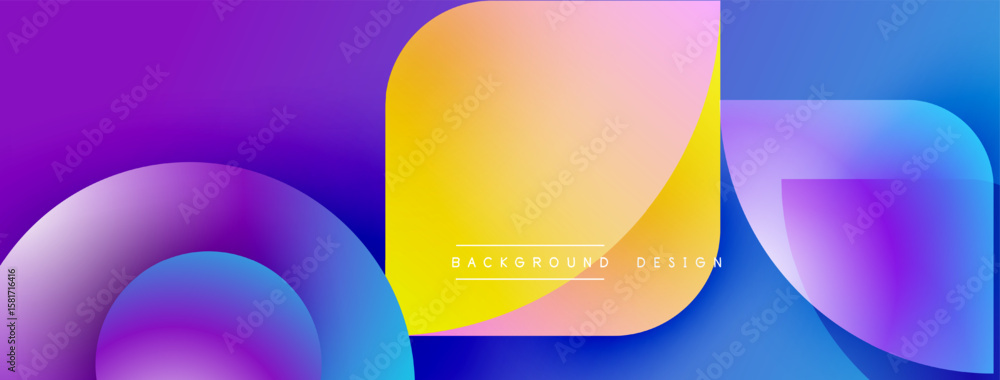 Poster abstract colorful background. overlapping shapes create dynamic visual effect. gradient hues blend s