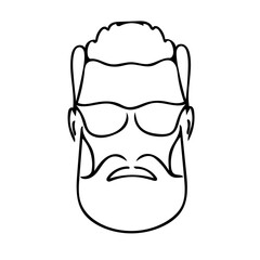 hipster man bearded face in sunglasses, barber shop logo featuring a man with a beard and mustache
