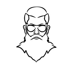hipster man bearded face in sunglasses, barber shop logo featuring a man with a beard and mustache