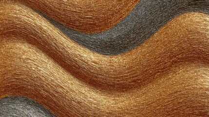 Wavy Textural Harmony: An abstract composition of undulating, textured waves in shades of gold and grey, creating a visual experience of tactile depth and rhythmic motion.