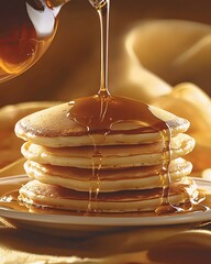 Stack of pancakes with syrup poured on top