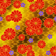 日本の伝統文様　菊　桔梗　松皮菱　シームレス